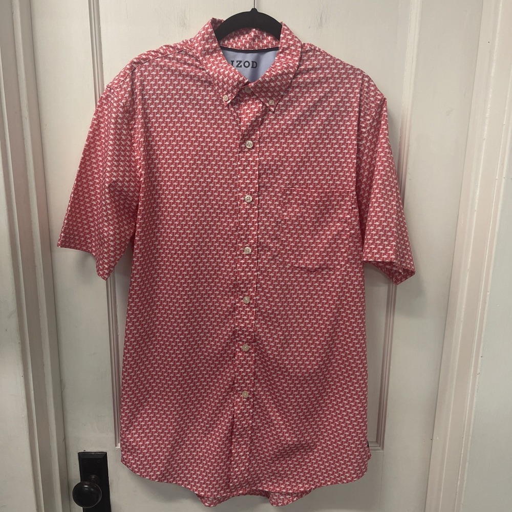 IZOD Men's Short Sleeve Button-Up Shirt - Flamingo Print - Size L Tall